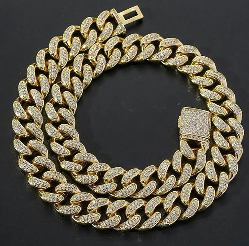 15 mm Iced Miami Cuban Link Diamantkette Halskette 14 Karat Weißgold vergoldet Zirkonia Schmuck 7 Zoll-24 Zoll Geschenke270T