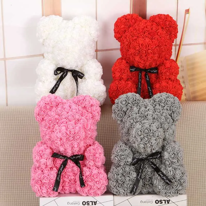 40 cm günstige künstliche Blumen Rose Bär Kunststoffschaum Rose Teddybär Freundin Valentinstag Geschenk Geburtstag Party Dekoration309 m