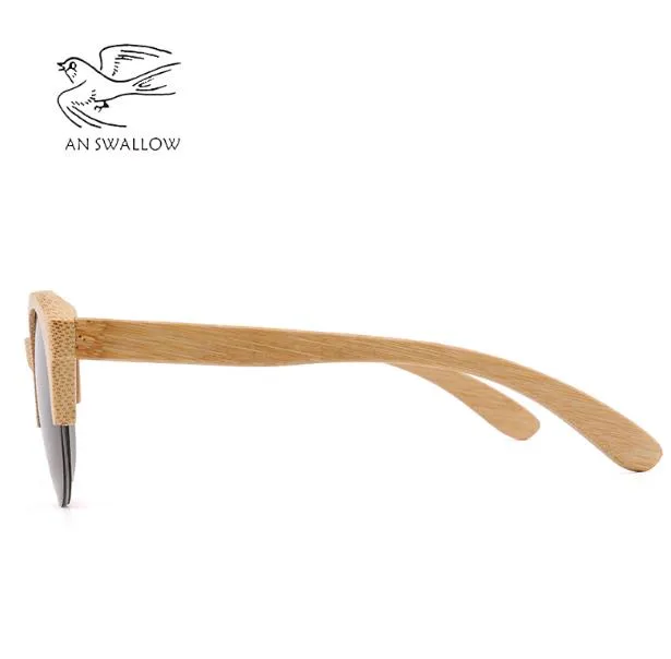 BEMUCNA – lunettes de soleil œil de chat pour femmes et hommes, verres de soleil de styliste en bois semi-sans monture, en bambou, UV4002291, 2022