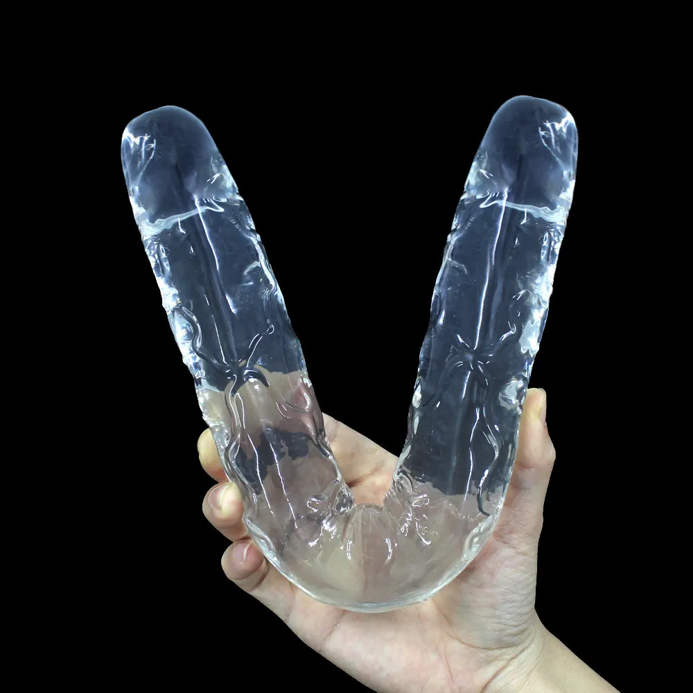 Consolador de gelatina suave y flexible, consolador doble para mujeres, vagina, anal, Dong de doble extremo, pene artificial, juguetes sexuales para lesbianas gay CX200708226m29310301