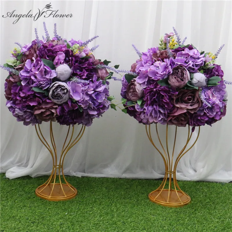 Flores decorativas grinaldas personalizadas 35 45cm flor artificial bola suporte roxo lavanda peças centrais arranjo decoração casamento ar311c