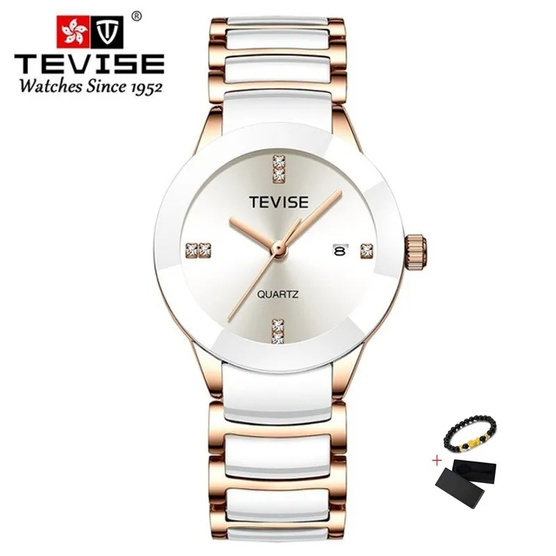 TEVISE Ouro Senhoras Pulseira Relógio de Quartzo Mulheres Relógios de Luxo Moda Casual Cerâmica Menina Relógio de Pulso À Prova D 'Água Ferramenta de Correção CX2258e