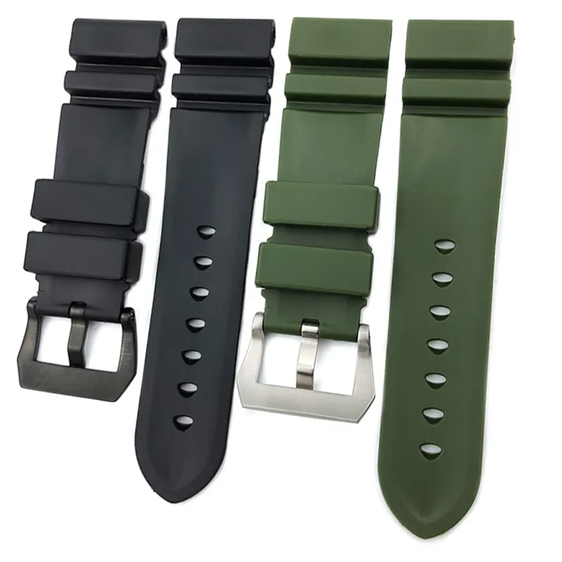 24mm 26mm caoutchouc silicone vert noir bleu bracelet de montre pour PAM boucle ardillon en acier inoxydable 22mm sangle de plongée fermoir déployant hommes F237m