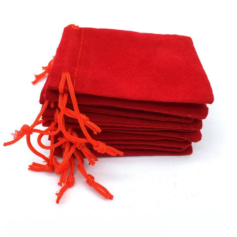 100 шт. бархатные 5 7 черные красные подарочные пакеты для ювелирных изделий Рождественский мешочек из цельного хлопка на шнурке синий розовый свадебный подарок244t