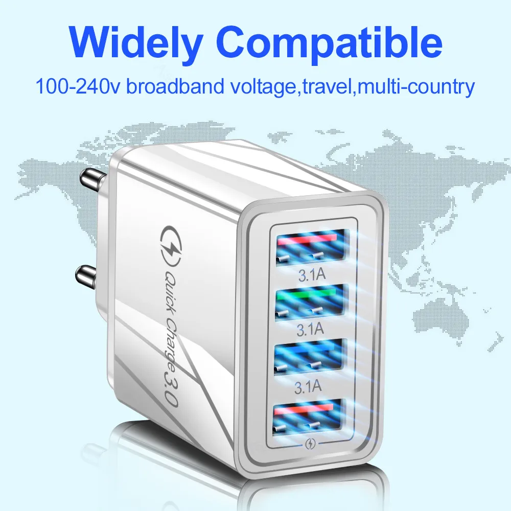 4 USB Fast phone charger 48W 5V 3A multiport travel charger plug Fast Charger Mobile For iphone 11 12 13 pro max samsung S10 note3195924