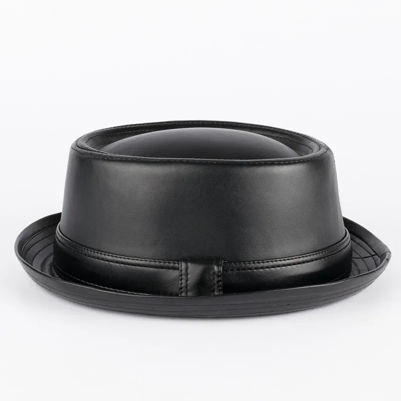 Модная унисекс шляпа из искусственной кожи Pork Pie, классическая джентльменская кепка Fedora с плоским верхом8288869
