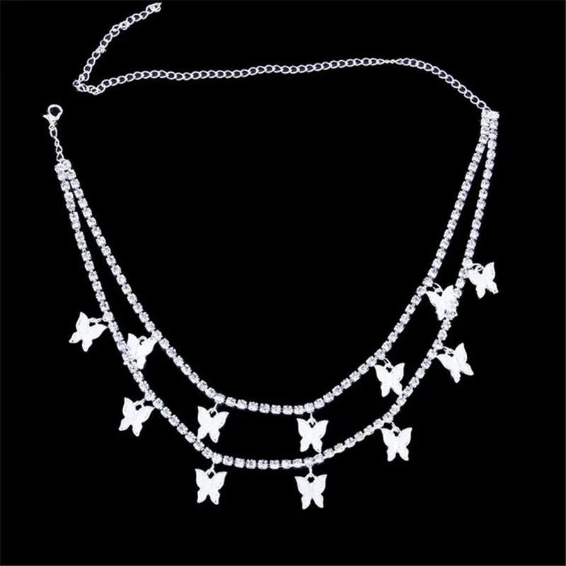 Butterfly Choker Necklaces Gold Silver 2 Layers Designer Animal Pendant Iced Out Chain Fashion Rhinestone Hip Hop Bling Jewelry Wo249w