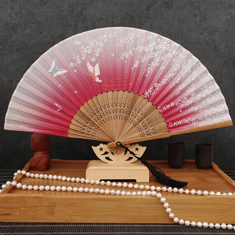 Zomer Vintage Bamboe Opvouwbare Hand Held Bloem Fan Chinese Dance Party Pocket Geschenken Vrouwen Dansen Hand Fans Decor291H