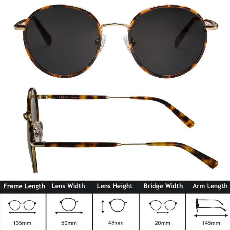 Lunettes de soleil polarisées femmes lunettes de soleil carfia 1949 Vintage rond designer pour hommes protection UV acatate résine glasses183u