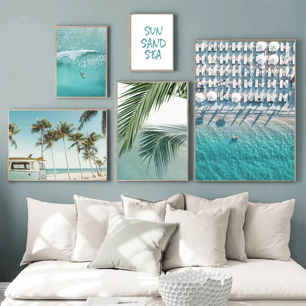 Океанский пейзаж, холст, живопись, тропический океан, настенные принты, изображения пальм, скандинавский постер, скандинавский домашний декор8038400