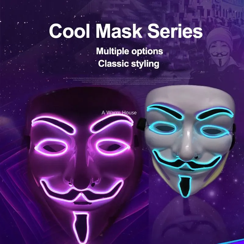 Neon Mask V Vendetta Mascara Led Guy Fawkes Masque Maschere in maschera Mascara feste Halloween Glowing Masker Light Maska Scary214p