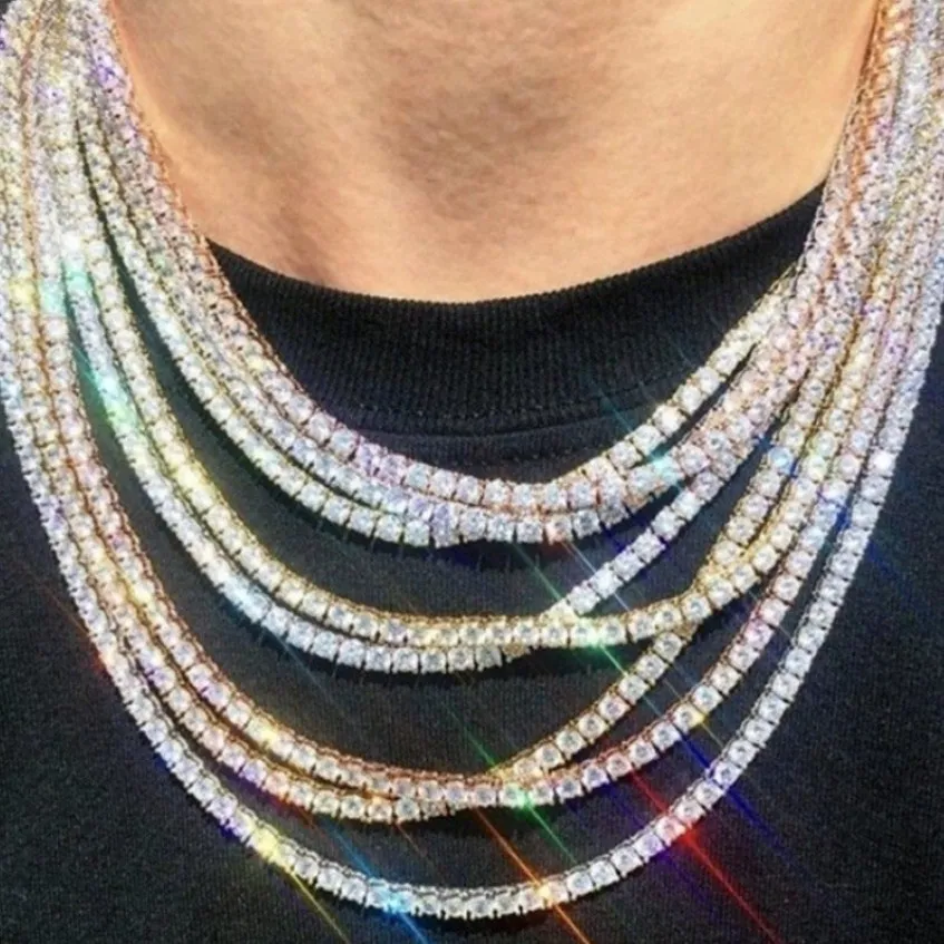 Men Hip Hop Chain Necklace Single Layer Tennis Chain Rhinestone Inlaid Statement Necklace Jewelry Party Gift One Row Necklaces Lot224U