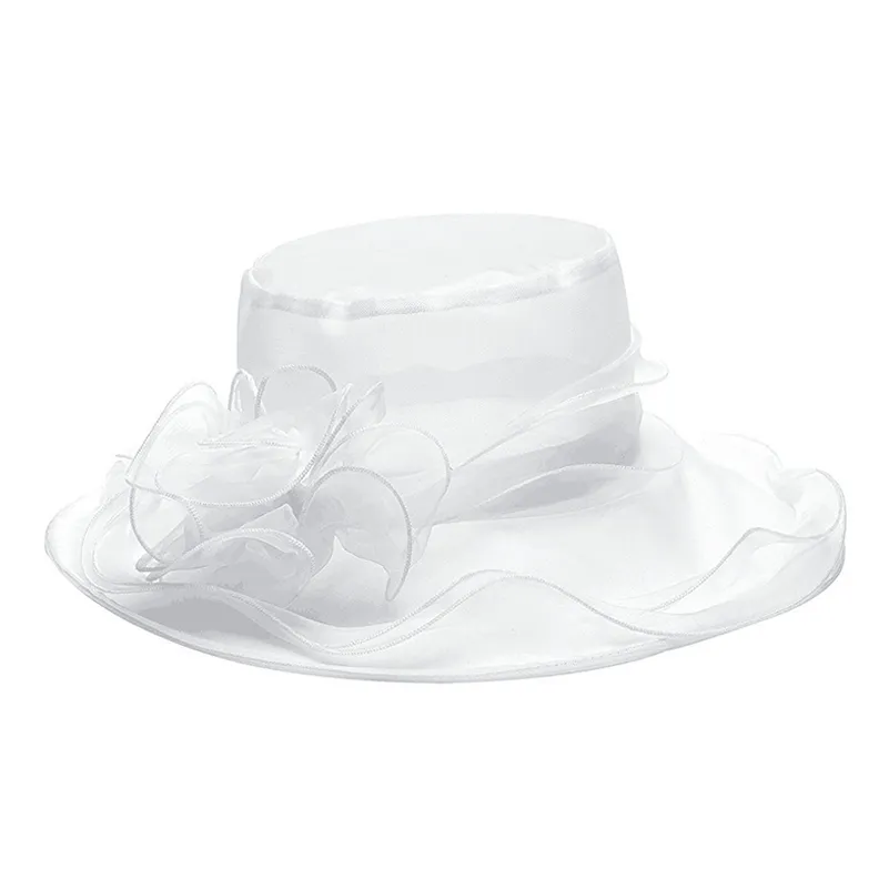 Lawliet White Summer Hats for Women Ladies Organza Wide Brim Sun Kentucky Derby Wedding Church Party Floral Hat Cap A002 Y2006192572