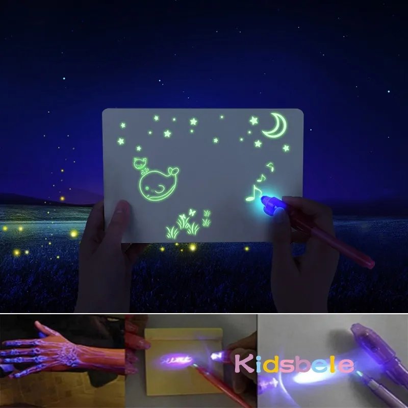 Planche à dessin lumineuse A3 pour enfants, grande tablette, dessin dans la magie noire, avec stylo Fluorescent léger et amusant, jouet éducatif pour enfants