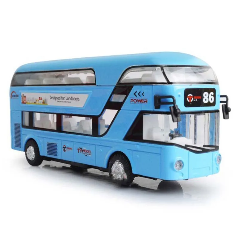 Metal Double-Decker Tour Bus Sound Light Sightseeing Scale Diecast Car Toy Model