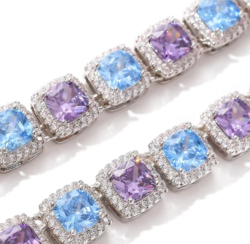 Nieuwe hoge kwaliteit hiphop mannen mode-sieraden ketting 10mm vierkante kleur blauw paars zirkoon ketting bling chain249R