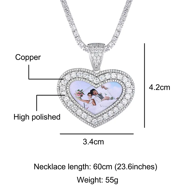 Hip Hop forme d'amour glacé Bling sur mesure Po cubique Zircon collier pendentif pour hommes bijoux avec chaîne de Tennis CX2007253246560