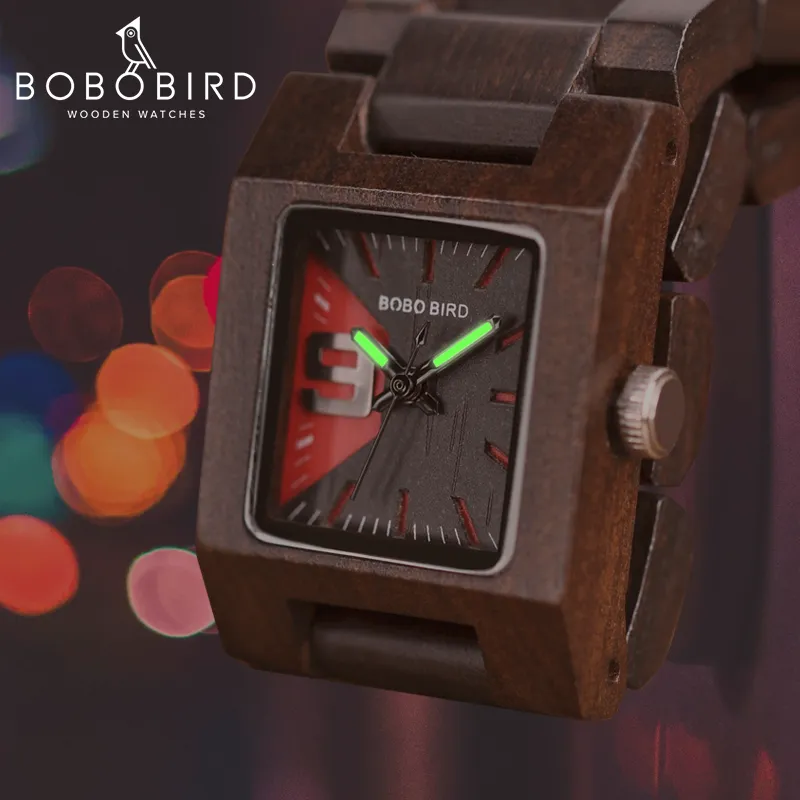 Bobo Bird 25mm小さな女性時計木製クォーツリスト時計時計のガールフレンドギフトWood Box in Wood20072217cのRelogio Feminino