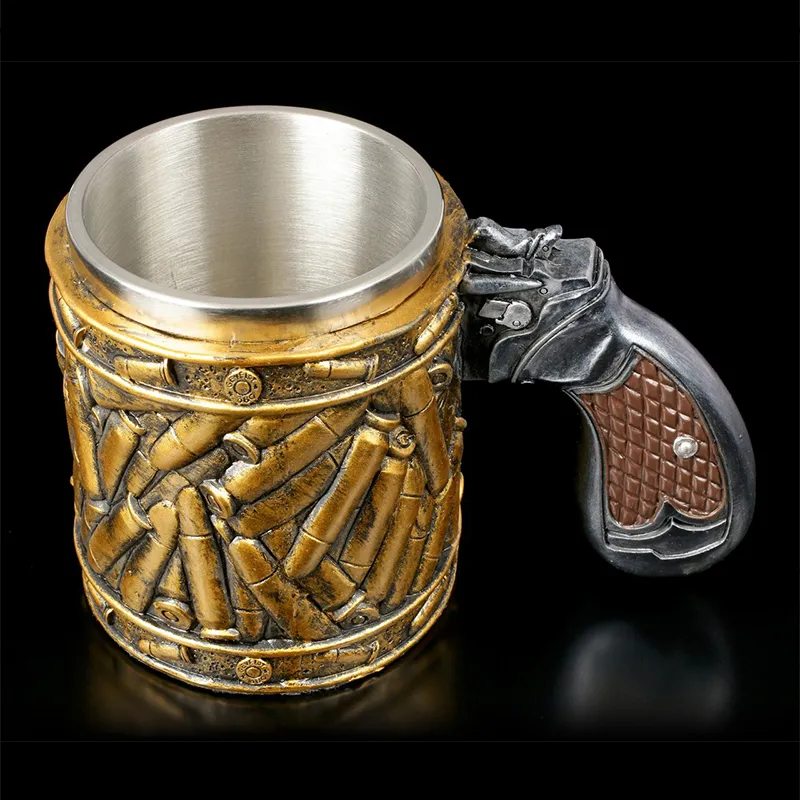 Gun Mugs Revolver Gun Pistol Tankard Mug med ammo kula runda skal ölmuggar kaffekopp dricker 400 ml285g