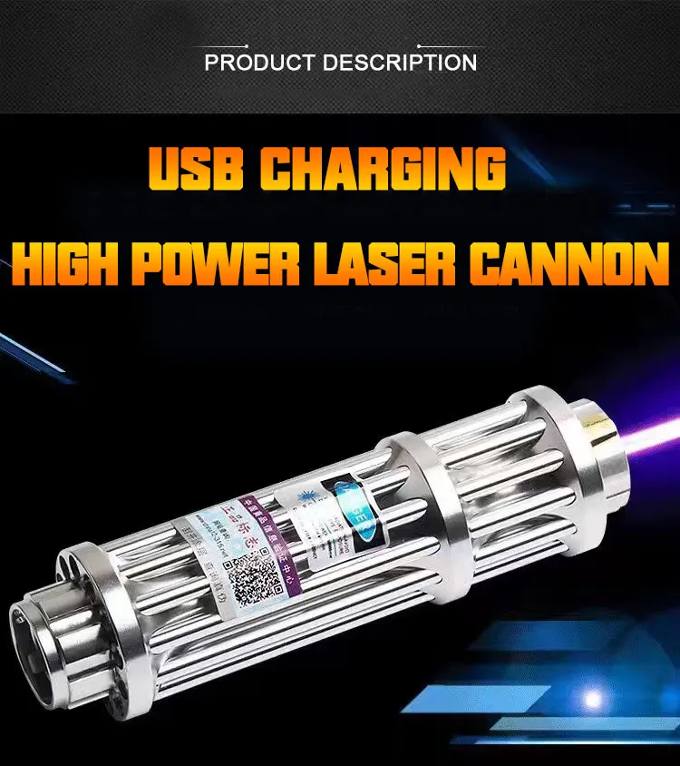 FOXLASERS Lampe de poche laser bleue Chargement USB 450 nm Pointeur laser extérieur longue portée Indicateur de sauvetage longue portée 5000 m Pièce de rechange outdoo251Q
