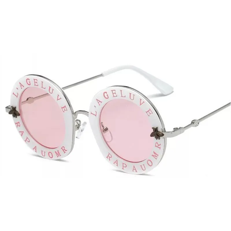 2020 Produits Bee Designer Luxury Femmes Sunglasses Pink Fashion Round Lettre Round Match Vintage Retro Metal Frame Sunglasses Women9687007