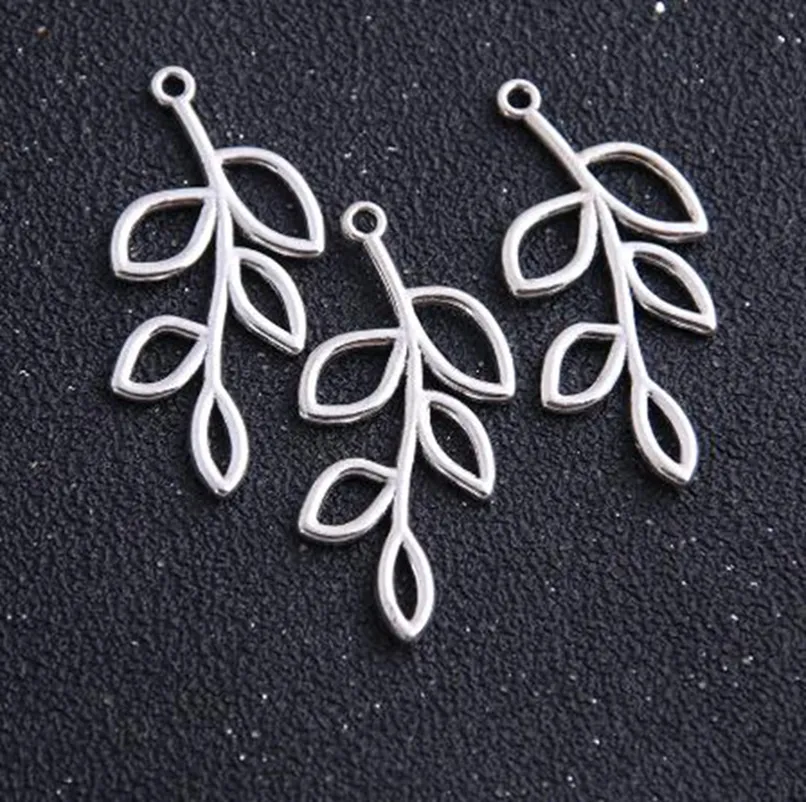 100 st antika silverbladgrenkontakter hänge charm för halsbandsmycken som gör resultat 22x41mm232c