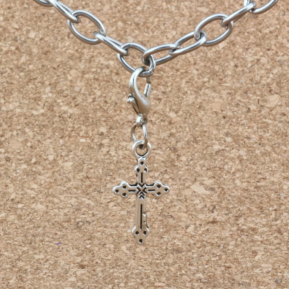 100 Stück, Antik-Silber, Zinklegierung, Kreuz-Charms, Perle mit Karabinerverschluss, passend für Charm-Armbänder, DIY-Schmuck, 11, 2 x 35 mm, A-271b330h