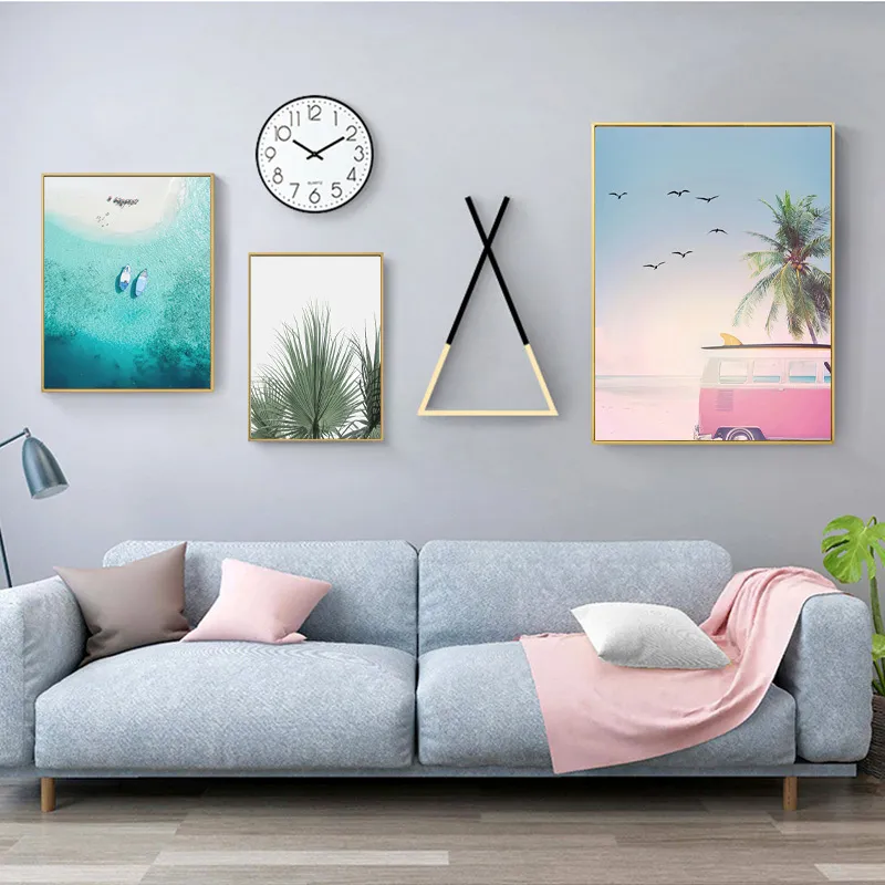 Zee Palmbomen Bus Landschap Muur Art Canvas Poster Motievencitaat Print Schilderij Decoratieve Foto voor Woonkamer8815308