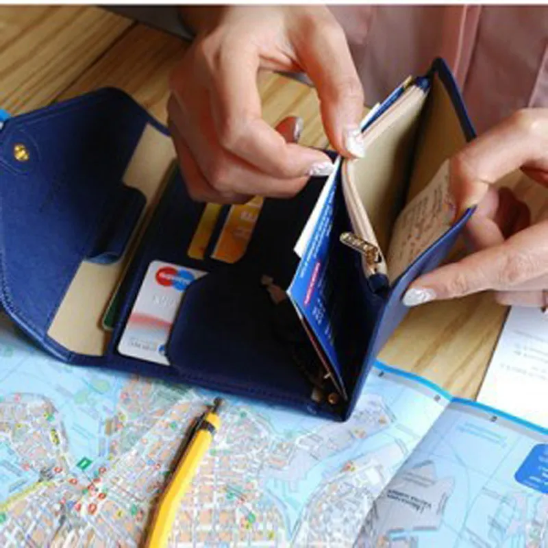 Portfel paszportowy dla kobiet RFID Wristlet Slim Family Holders Tri-Fold Dokument Organizator Holder337p