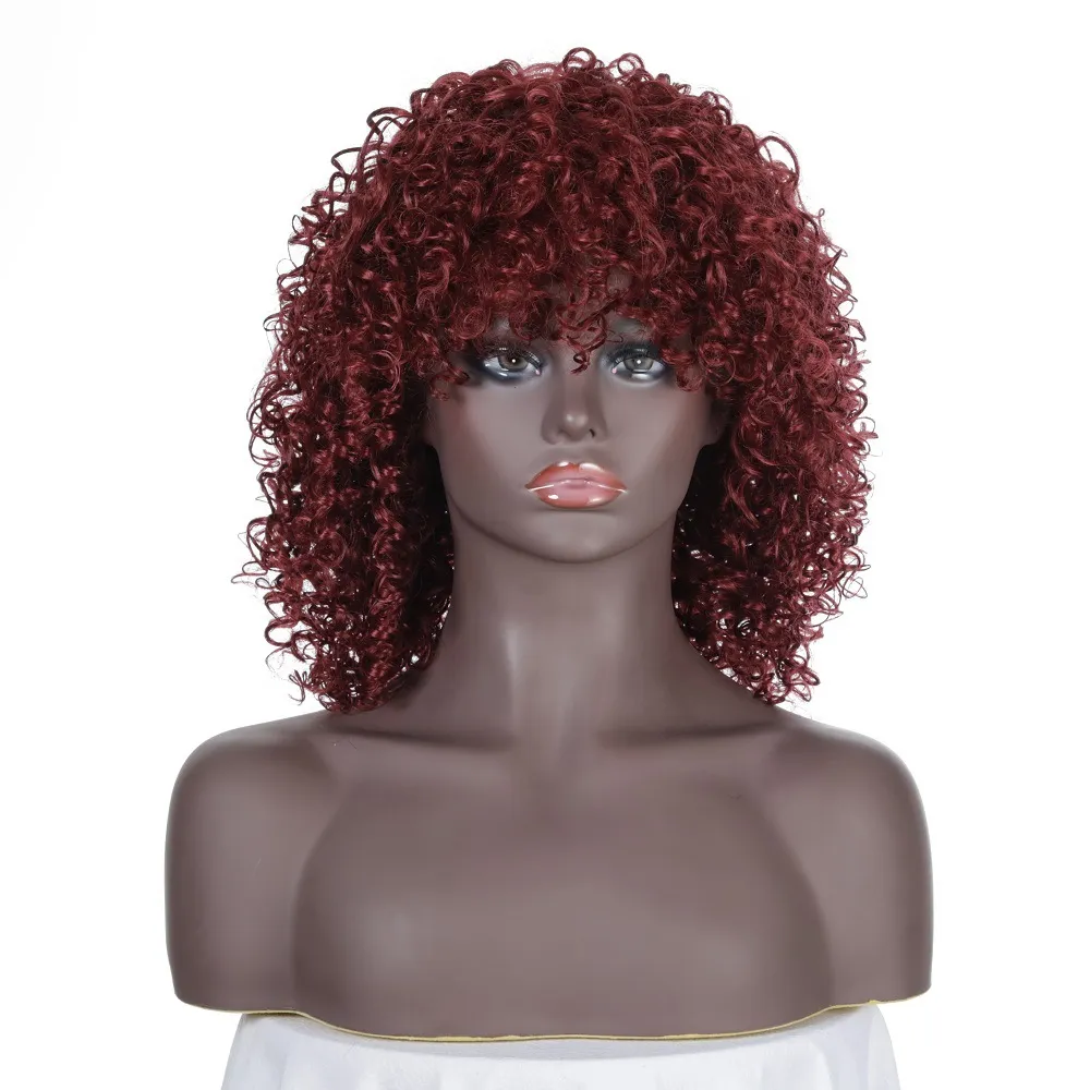 Kort afro kinky lockig peruk blandad brun och blond färg hög temperatur fiber syntetiska peruker JF00353932155