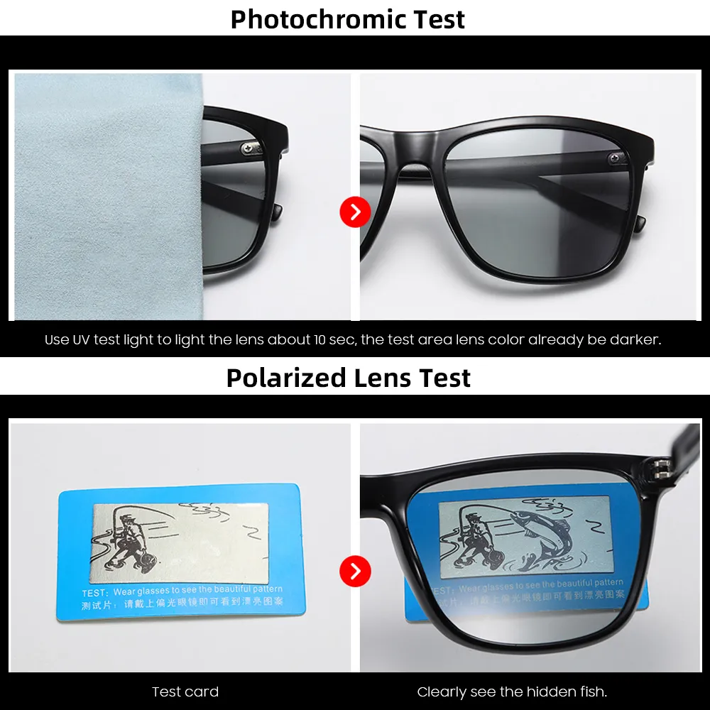Farbwechsel Grauer Rahmen Pochromic Polarisierte Sonnenbrille Herren Quadratisch Klassisch Chameleon Glaases Übergangslinse Brillen9537269