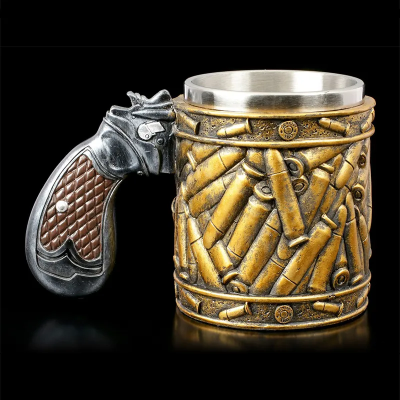 Gun Mugs Revolver Gun Pistol Tankard Mug med ammo kula runda skal ölmuggar kaffekopp dricker 400 ml285g
