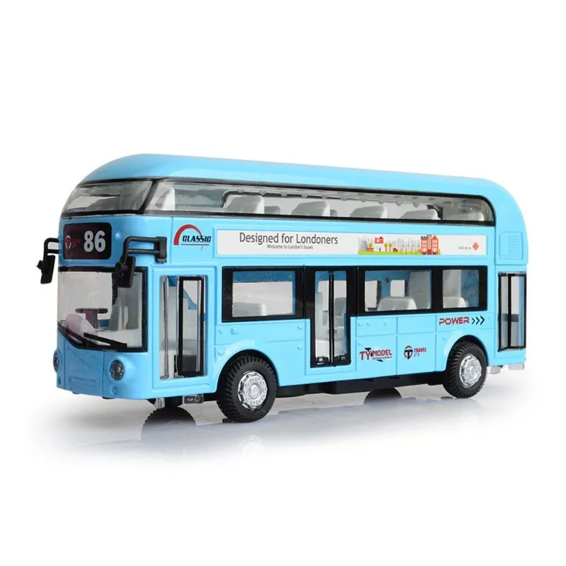Metalowy piętrowy autobus wycieczkowy dźwięk światła zwiedzanie skala odlany samochodzik Model zabawkowy