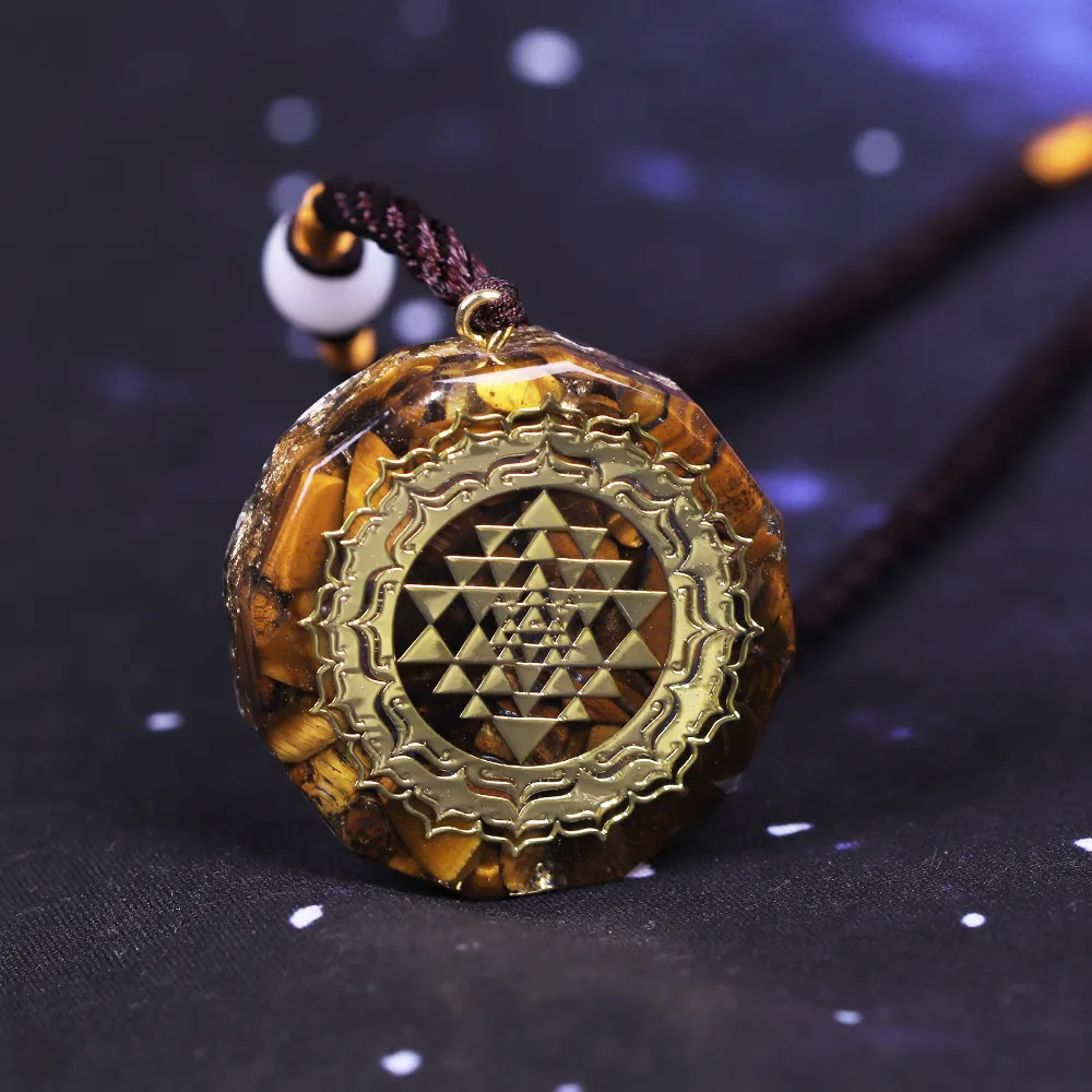 Colar de orgonita sri yantra pendente de geometria sagrada colar de energia ocular para homens jóias cx20072135570241601669