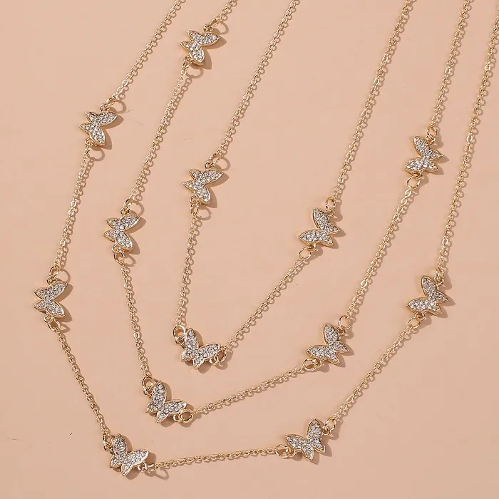 Espumante strass diamante borboleta multi camada gargantilha colar para mulheres meninas cor dourada ins fashion designer3100