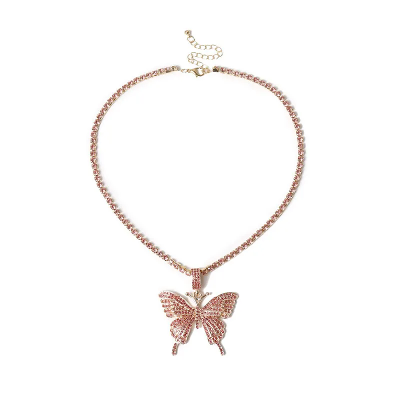 Statement Big Butterfly Pendant Collier Hip Hop Iced Out Rhinestone Chain pour femmes Bling Tennis Chain Crystal Animal Choker Jewel1681119