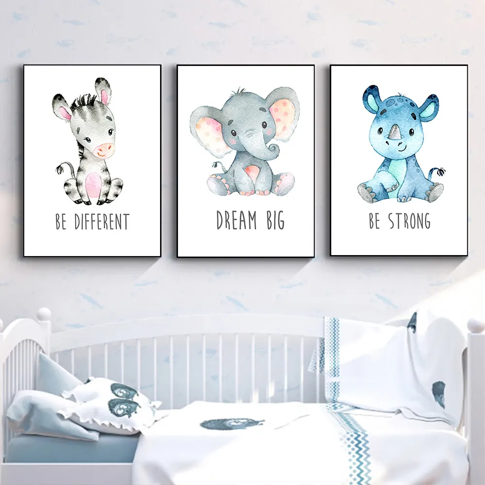 Affiche de bébé Lion éléphant girafe imprimé animal, peinture sur toile murale pour enfants, affiche nordique, image de chambre de bébé, décor 1502875