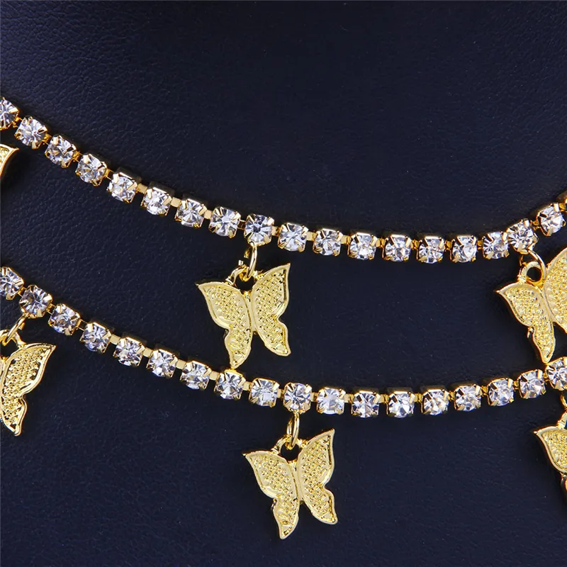 Borboleta gargantilha colares ouro prata 2 camadas designer animal pingente gelado para fora corrente moda strass hip hop bling jóias wo2756