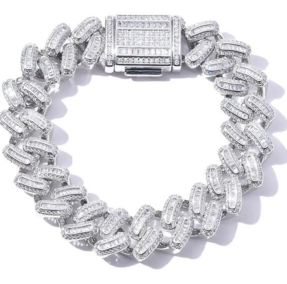 Mens Iced Miami Cuban Link Bracelet 14k Gold Plated Solid Diamonds 15mm CZ Bracelets Cubic Zirconia Jewelry306v