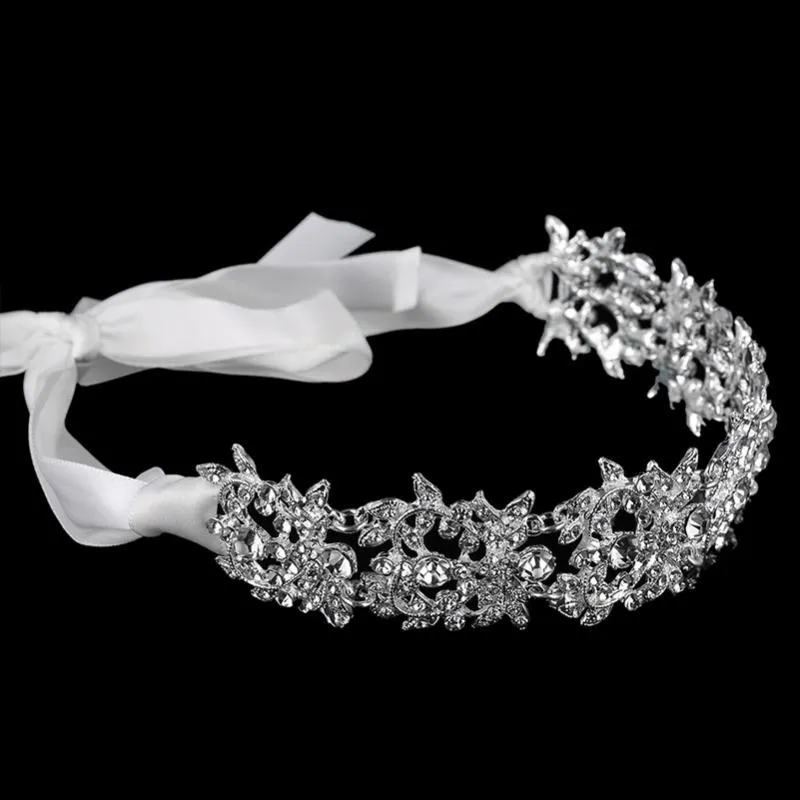 Tiara de noiva feita à mão, cristal, acessórios para cabelo de casamento, fita elegante, strass, mulheres, joias de cabelo 189j
