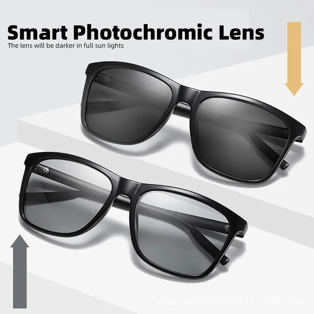 Color Change Grey Frame Pochromic Polarized Sunglasses Men Square Classic Chameleon Glaases Transition Lens Eyewear9812099