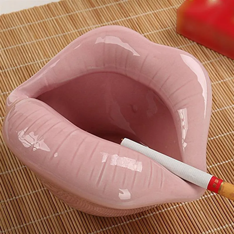 LUOEM Lip Bouche Cendrier En Céramique Nouveauté Cigarette Cendrier Titulaire Pour La Maison Rose T200721