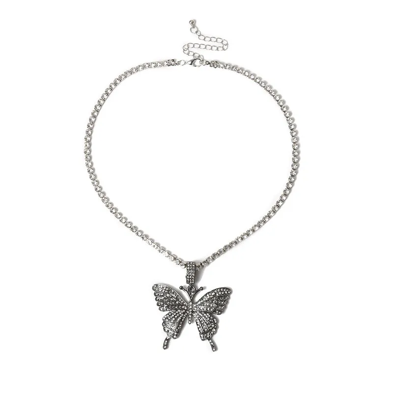 Statement Big Butterfly Pendant Collier Hip Hop Iced Out Rhinestone Chain pour femmes Bling Tennis Chain Crystal Animal Choker Jewel1681119