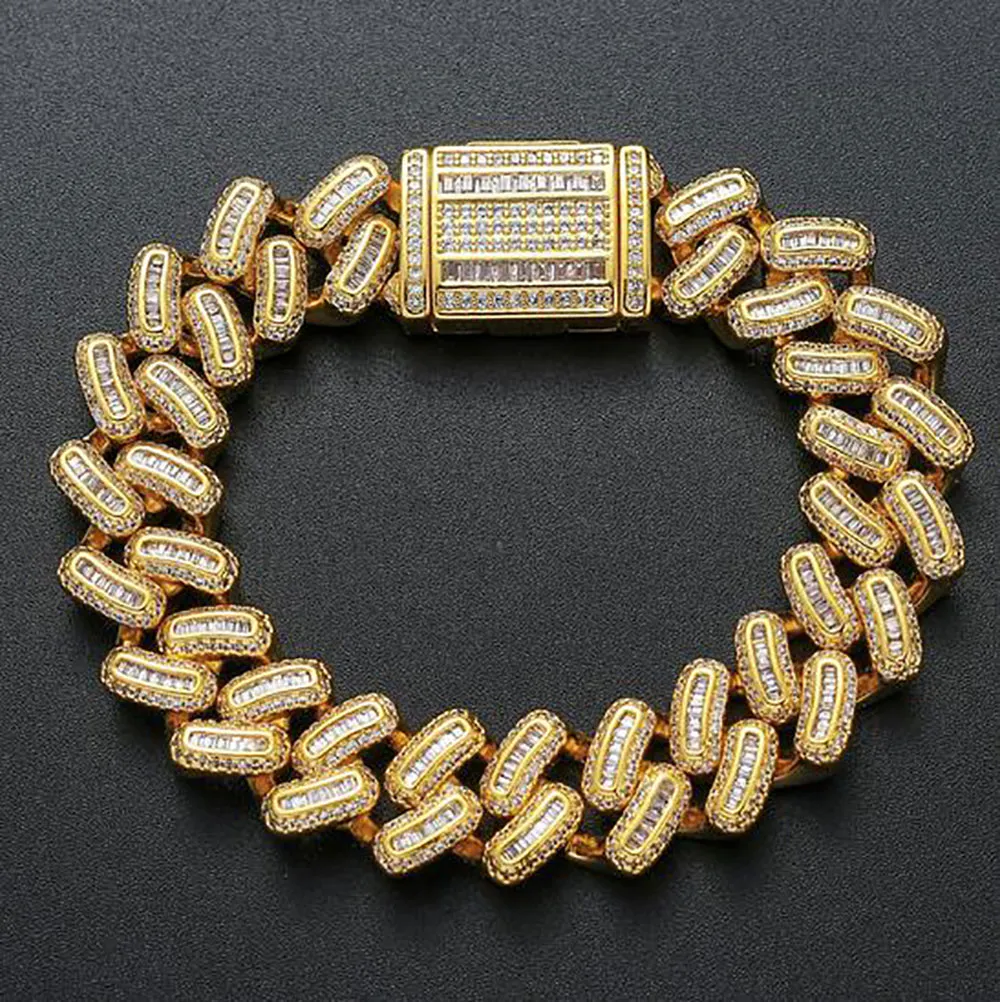 Iced Miami Cuban Link-Armband für Herren, 14 Karat vergoldet, massive Diamanten, 15 mm CZ-Armbänder, Zirkonia, Schmuck304f