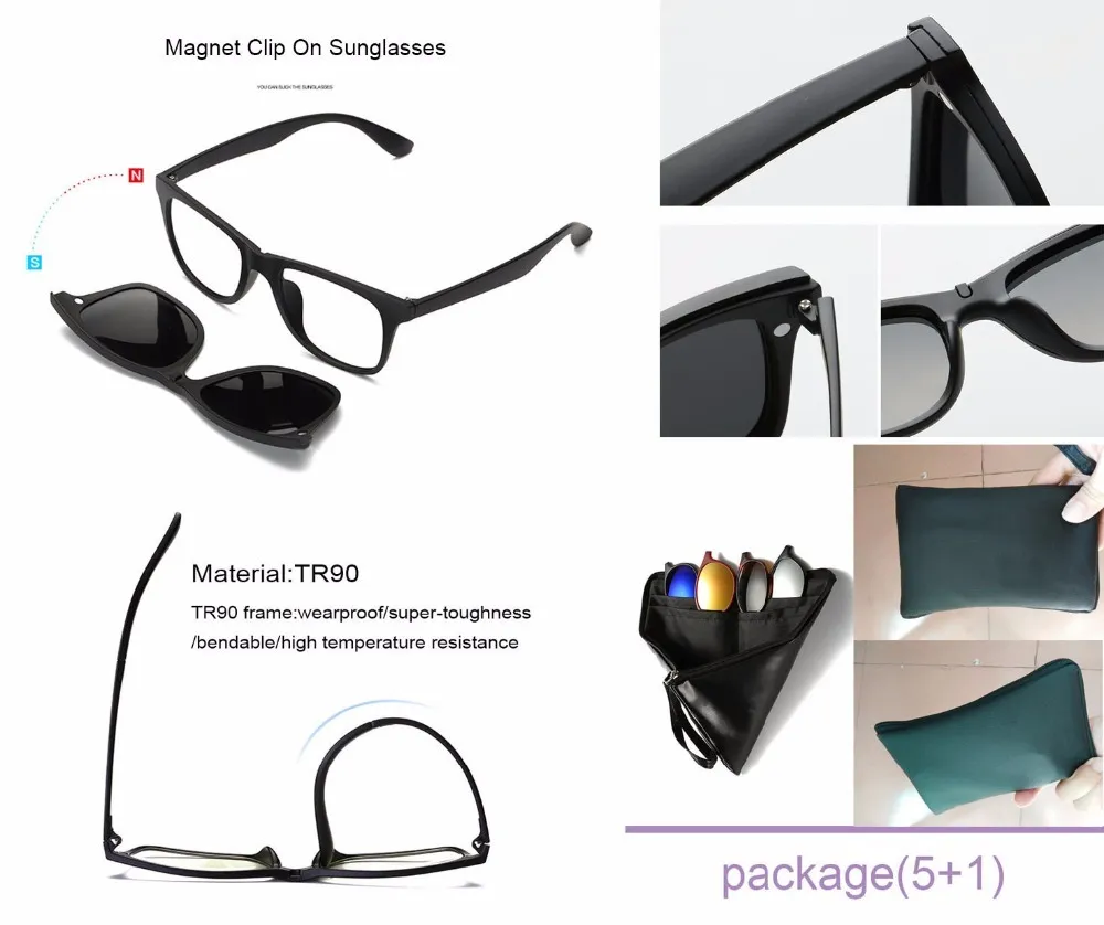 TR90 для мужчин Магнитный женский магнитный зажим Оптическая оправа для очков для близорукости с 5 линзами для солнцезащитных очков Y200619208L