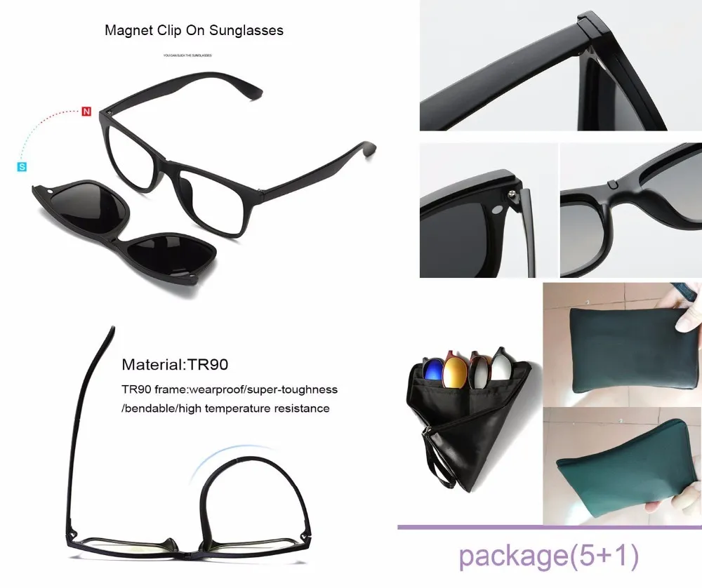 TR90 sur hommes femmes magnétiques aimant Clip optique myopie lunettes cadre avec 5 lunettes de soleil lentille Y2006192633