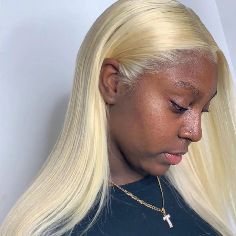 13x6 Blond spets framkonger raka mänskliga hår peruker för svarta kvinnor före plockat brasilianskt remy hår 4x4 spetsstängning wigs9490340