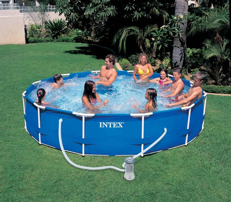 Intex 366 76cm Blue Piscina Round Frame Swimming Set Pipe Rack Pond Stor familjens pool med filterpump B320012806