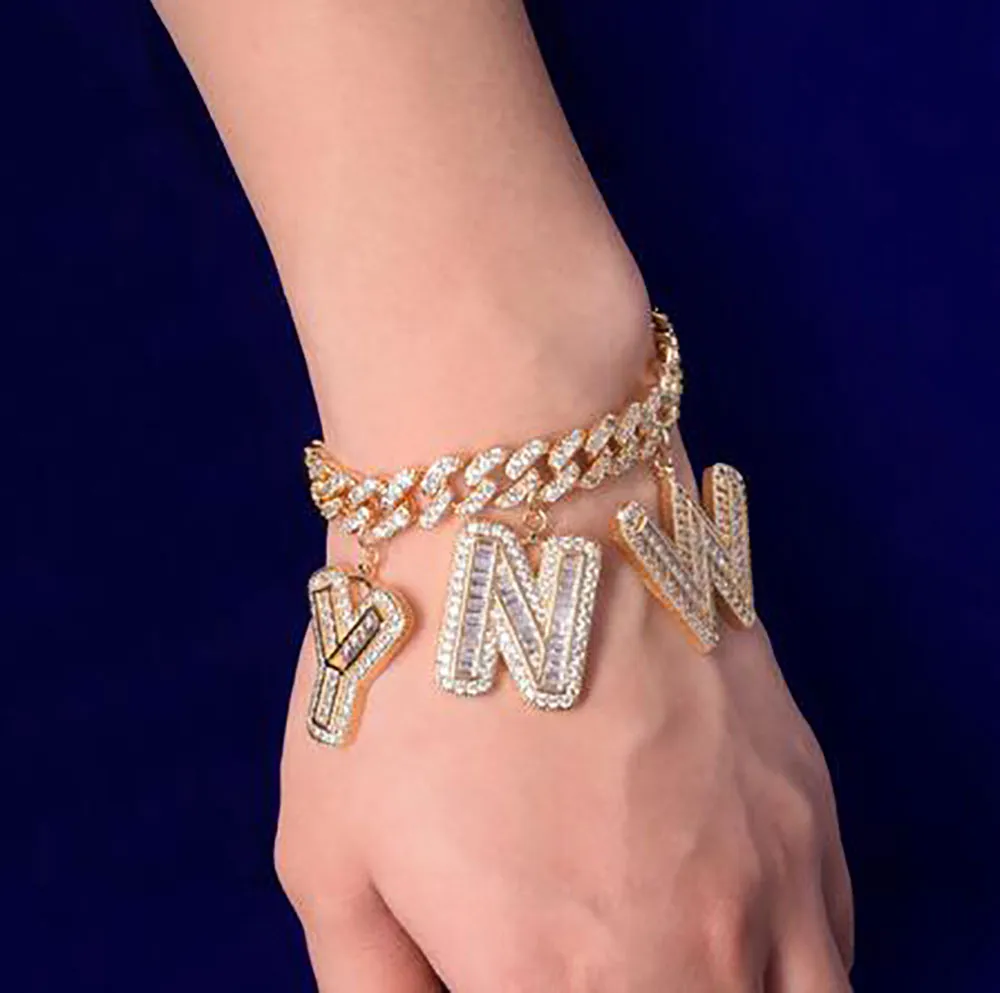 Nom personnalisé Lettres Baguette Bracelets cheville 10 mm Colliers de chaîne cubaine