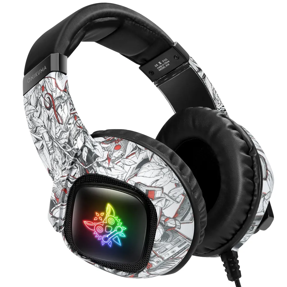 ONIKUMA K19 3,5 mm kabelgebundenes Gaming-Headset mit Mikrofon, Camo-Helm, PC-Stereo-Kopfhörer, LED-Licht für Xbox One/Laptop, Tablet/Telefon, Camouflage